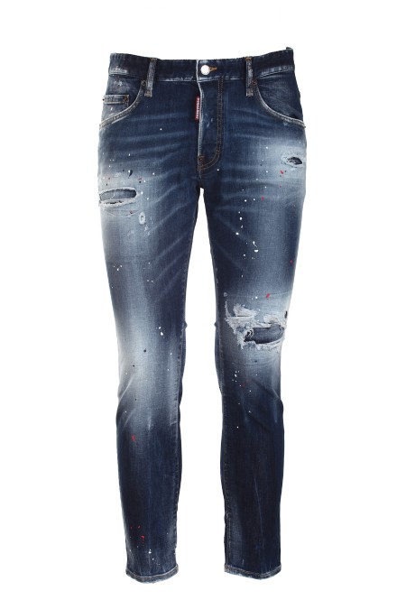 Shop DSQUARED2  Jeans: DSQUARED2 jeans in denim di cotone stretch.
Modello Skater.
Vestibilità super slim.
Lavaggio used con abrasioni e spruzzi di vernice.
Chiusura con bottoni.
Label logata sulla patta.
Etichetta logata sul retro.
Composizione: 92% cotone 6% elastomultiester 2% elastan.
Made in Romania.. S74LB1255 S30789-470